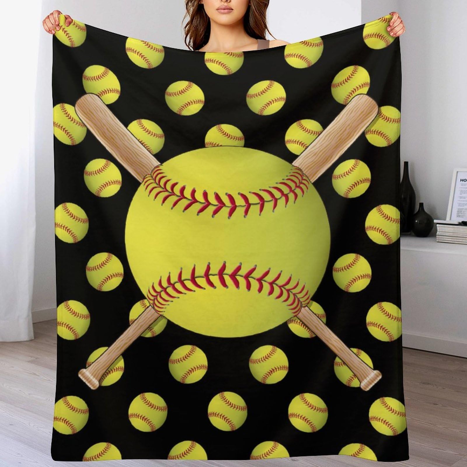 Softball Blanket for Boys Girls, Soft Flannel Softball