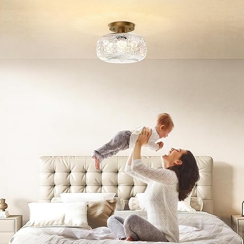 Miniatura 7 de Lámpara de techo semiempotrada, lámpara de techo de cocina vintage dorada, lámpara de globo de vidrio cercana a la iluminación moderna de cristal