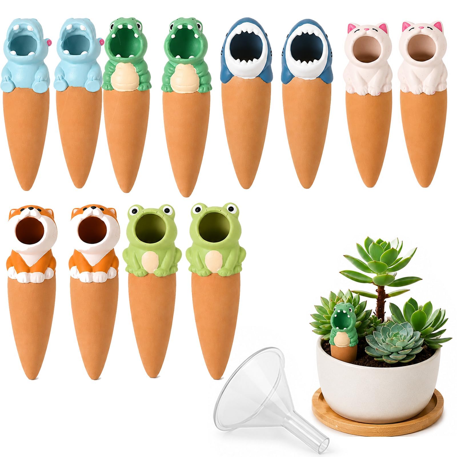 Lot de 2 pics d'arrosage en terre cuite avec pics d'arrosage automatique à libération lente, petits pots, plantes d'intérieur, bureau et balcon