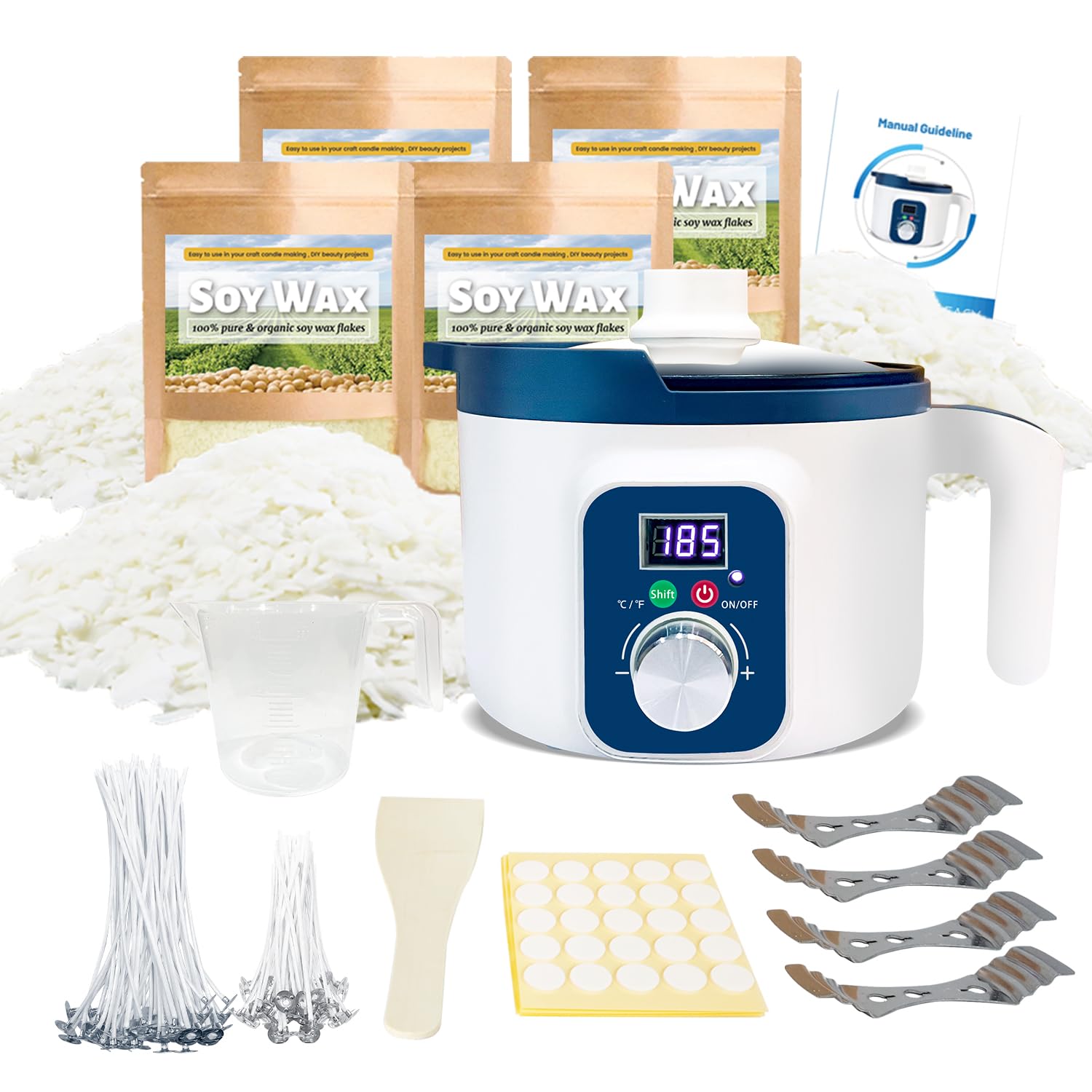 Kit para hacer velas de cera de soja con fundidor de cera digital Cera de soja natural de 4 lb para hacer velas Suministros para hacer velas de soja rápidos