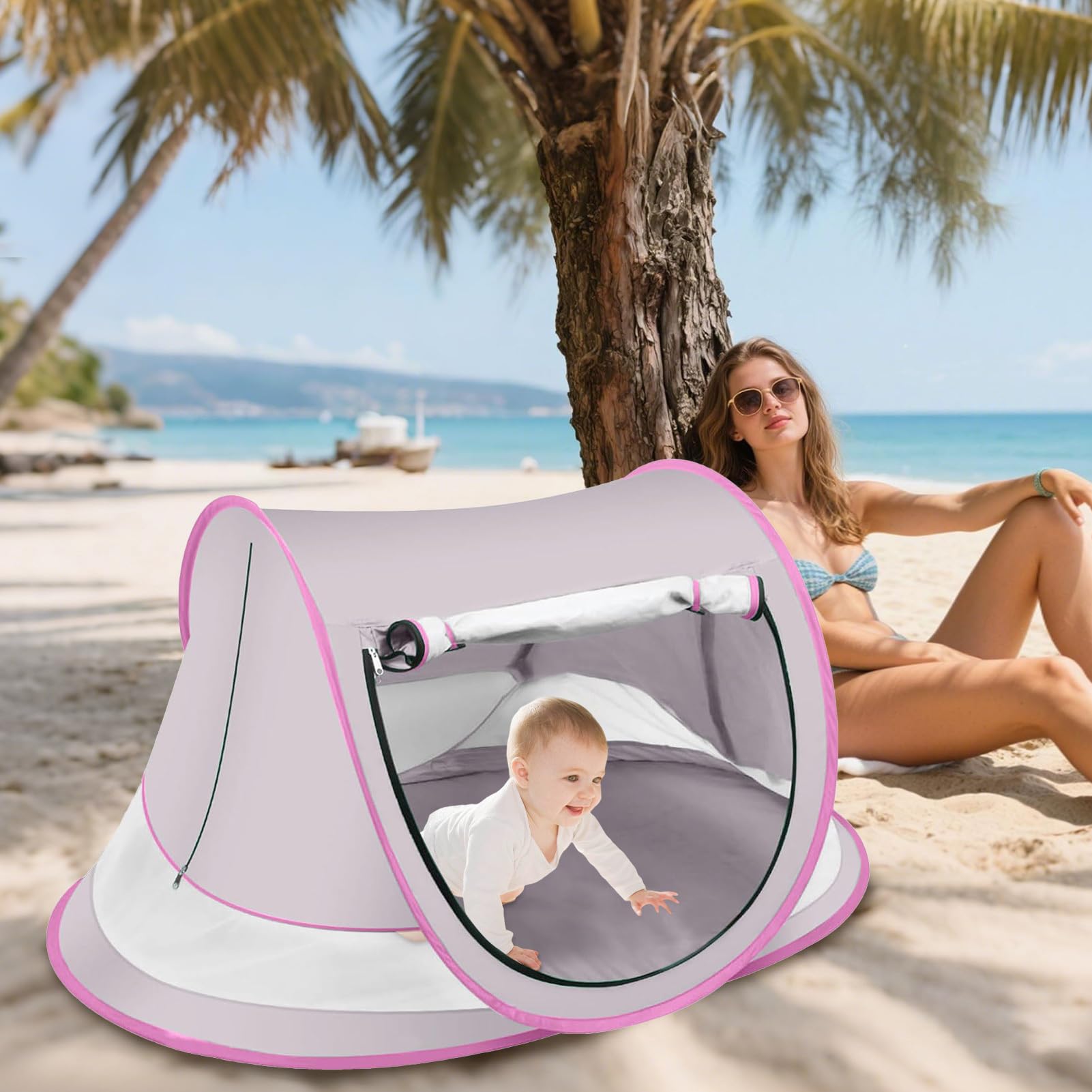 Ombrellone Baby per Spiaggia - Sole Bambini Ombrellone, UPF 50+ Impermeabile Sabbia Pieghevole Esterno per Lago Picnic Escursionismo Campeggio Giardino Parco