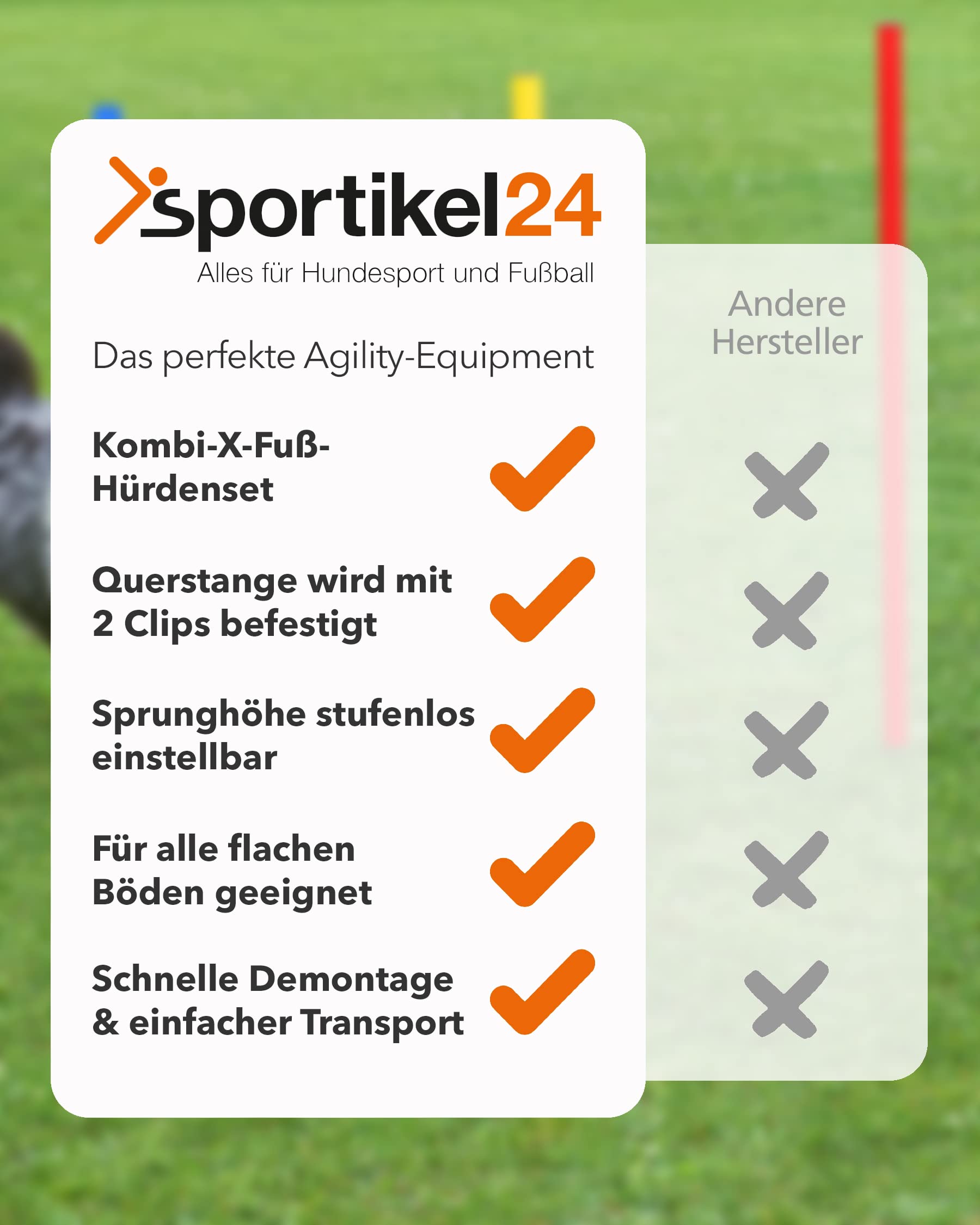 Kombi-X-Standfuß-Hürdenset – Stangen 100 cm – Training der Sprungkraft & Koordination – befüllbarer X-Standfuß – Agility-Hürde für Fußball, Leichtathletik & Hundesport