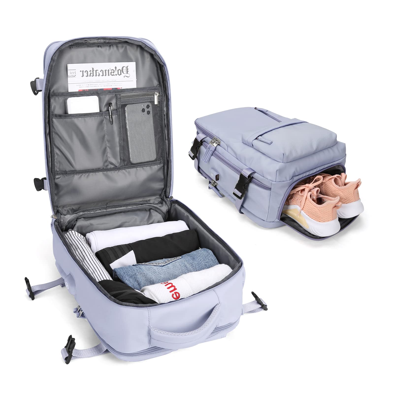 BJLFS Borse da Cabina per Ryanair 40×20×25 Zaino da Viaggio con Sottovuoto Bagaglio a Mano Easyjet 45×36×20,Zaino con sistema di compressione,Zaino Casual per laptop da 14 pollici per scuola