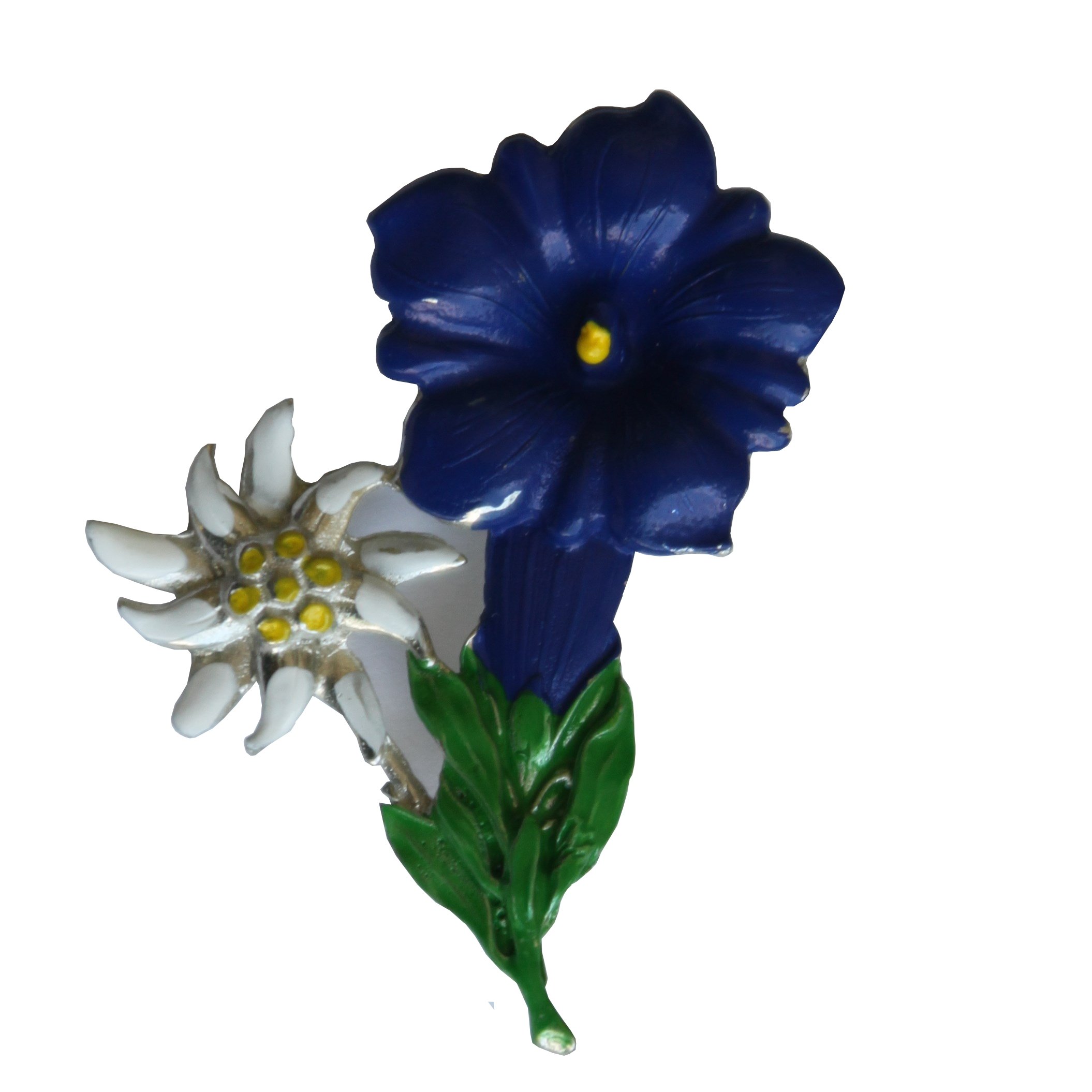 Wide Hat Pin Hat Badge Gentian and Edelweiss Traditional Pin Brooch, Edelweiss gentian, One Size