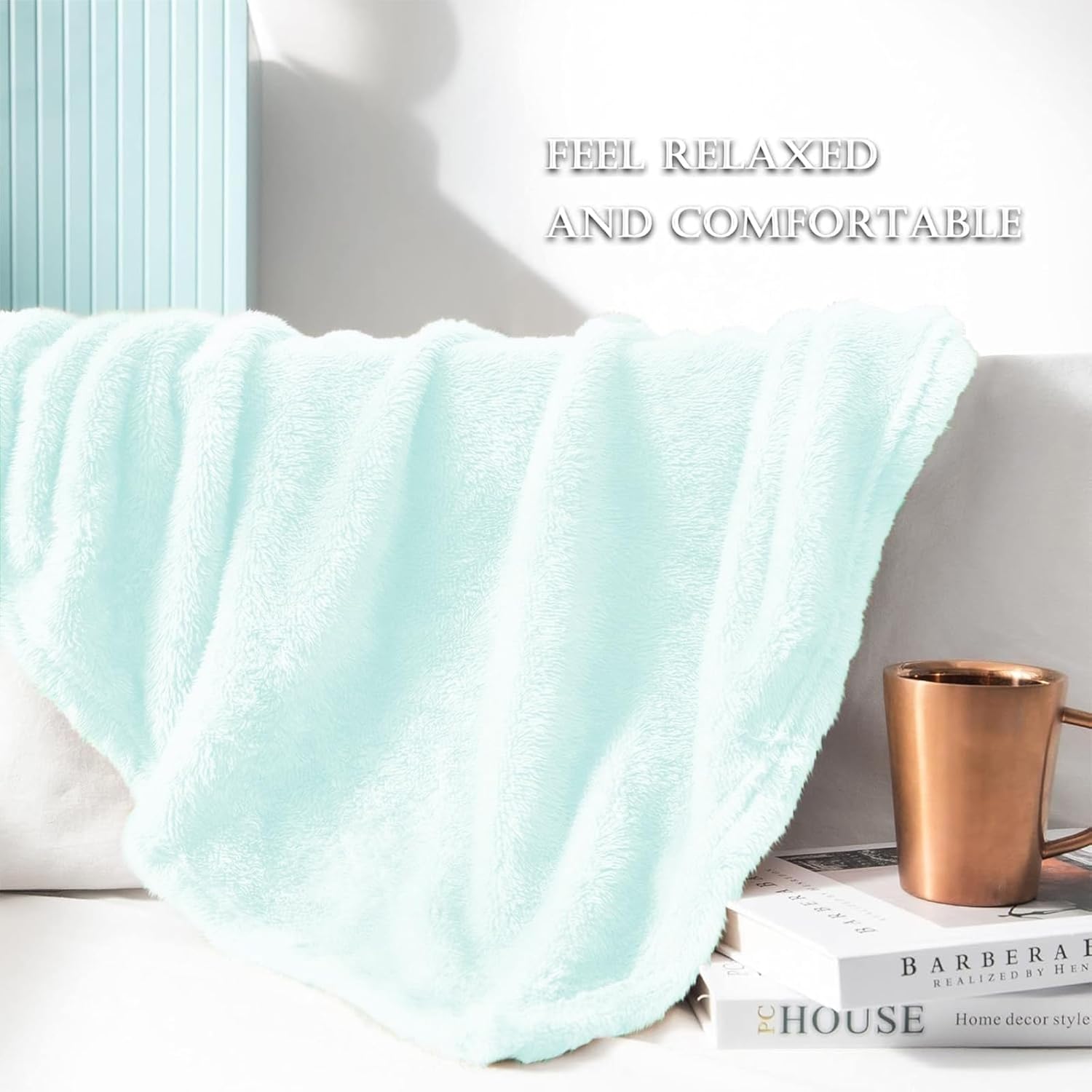 Exclusivo Mezcla Plush Fuzzy Fleece Throw Blanket Extra Large, Super Soft, Fluffy and Warm Blankets for Couch, Bed, All Season (Mint Green, 50x70 inches) - Image 4