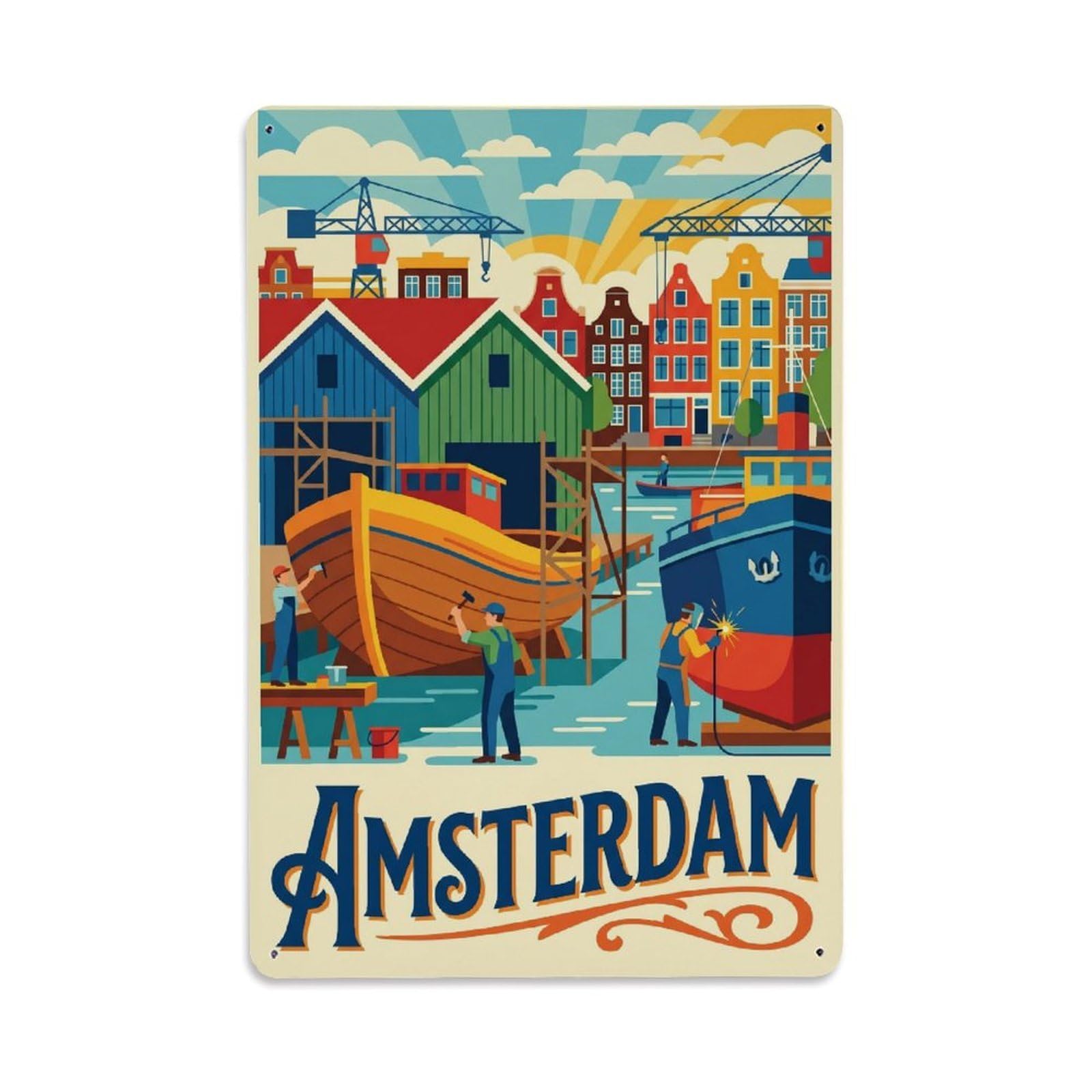 Vintage Travel Shipyard Netherlands Boats Metal Tin Sign