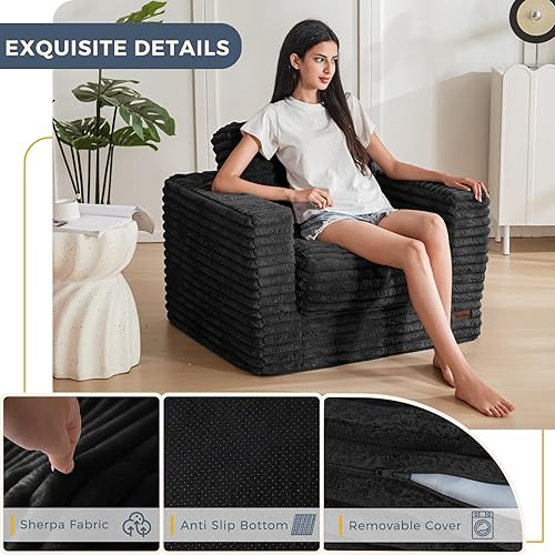 Miniatura 4 de MAXYOYO Silla Puf Gigante para Adultos, Sofá de Piso Tapizado con Almohadas y Reposabrazos, Silla de Felpilla Puf Grande Sofá Puf para Dormitorio