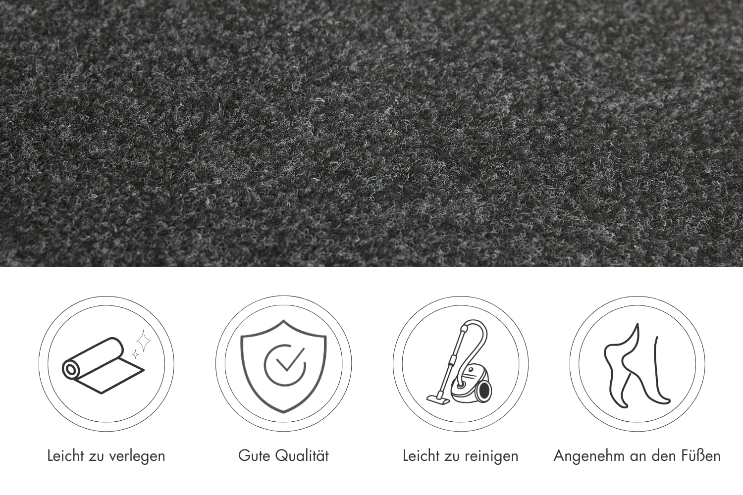 Misento Kunstrasen rund - pflegeleichter Outdoor Teppich wetterfest mit Drainage-Noppen, Filzteppich als Poolunterlage oder Balkon Teppich, 195 cm, Anthrazit