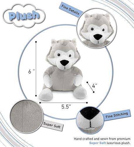 Miniatura 3 de DolliBu - Peluche de lobo de peluche – Lobo gris sentado de piel suave, adorable juguete de peluche de lobo para jugar, lindos regalos de vida