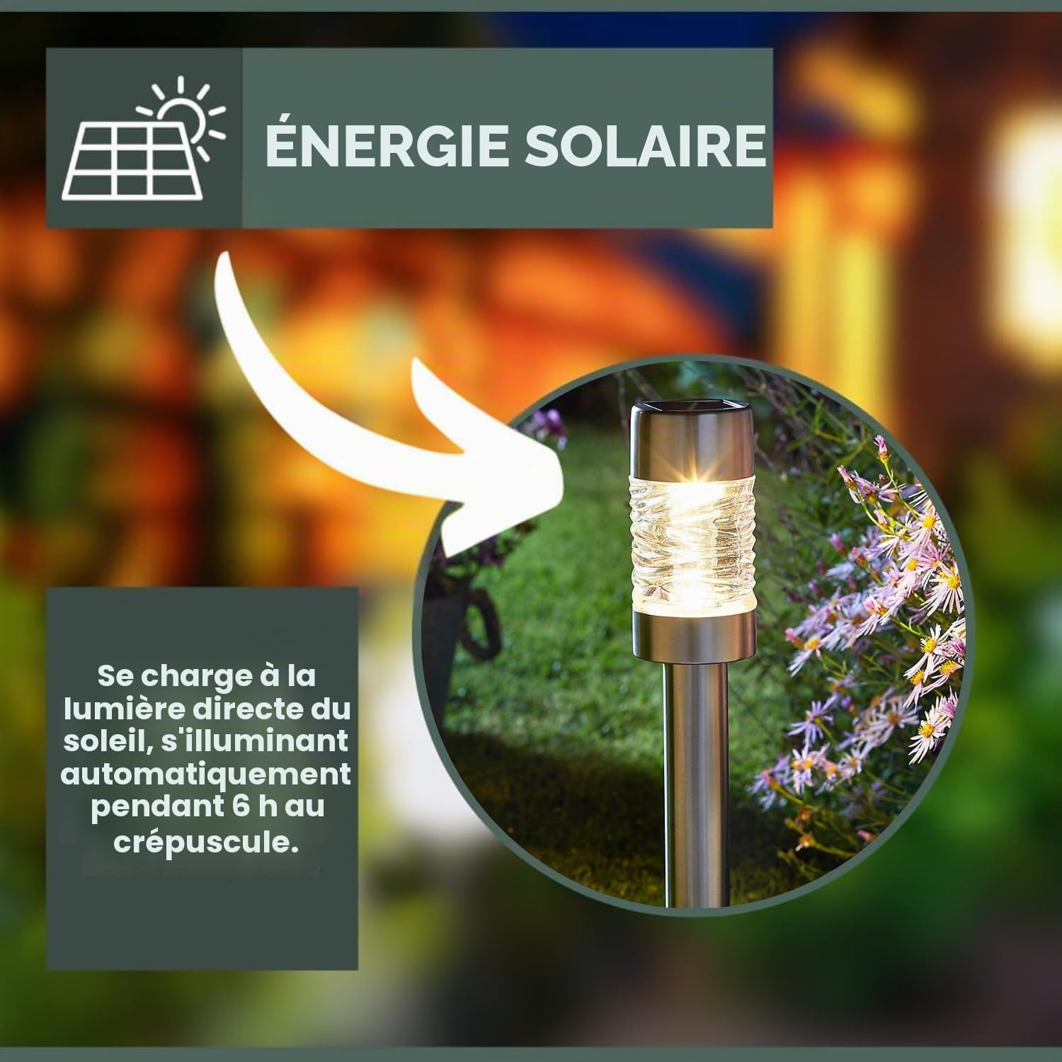Garden Mile 3 pièces Lampes solaires extérieures pour jardin - Lampes solaires sur piquet en acier inoxydable - Lampes de jardin LED solaires alimentées par énergie solaire, étanches, allumage