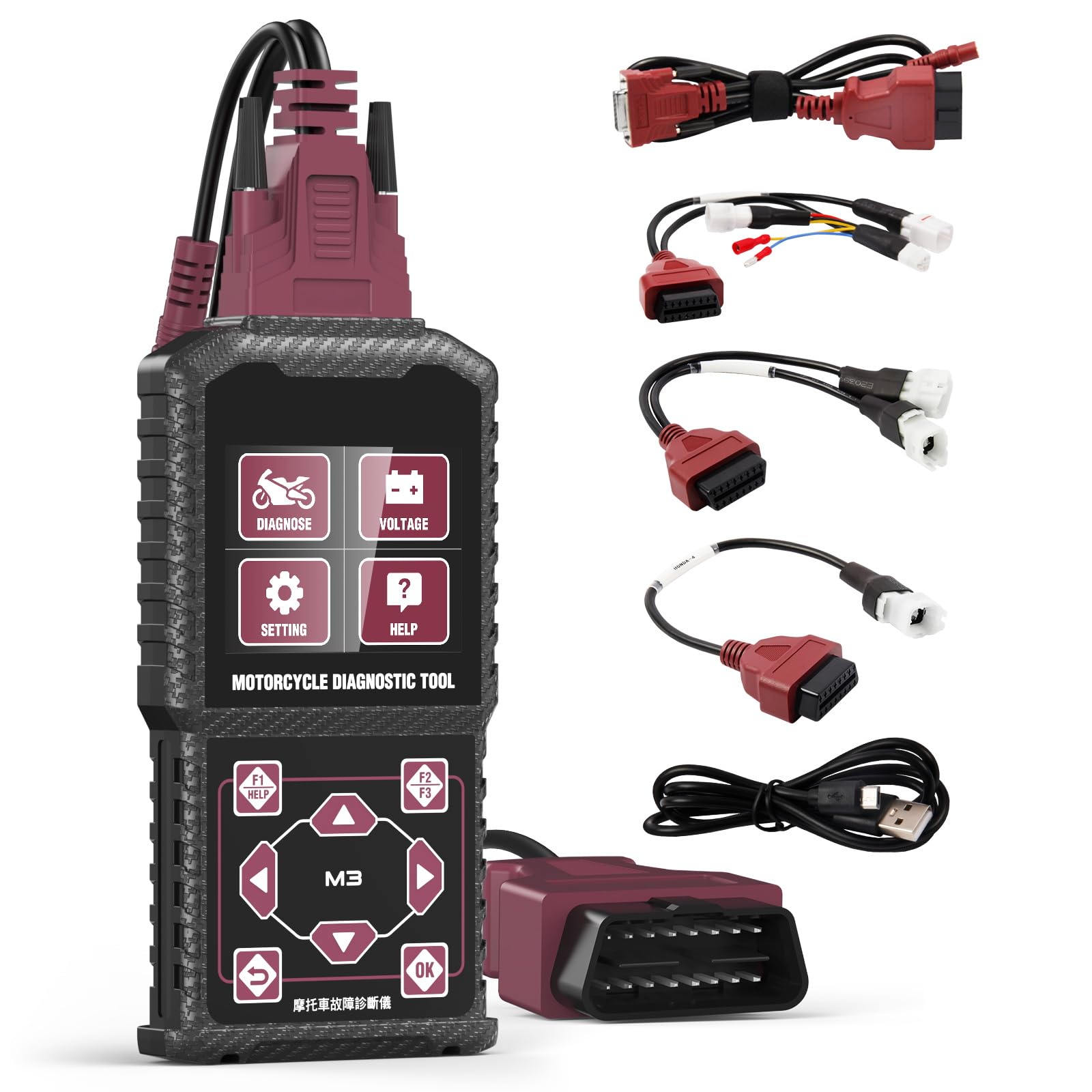 MR CARTOOL Motorcycle Diagnostic Tool OBD2 Motorcycle Fault Code Readers Scan Tool Motorcycle Code Reader Scaner Compatible with Yamaha 2/3/4P, Kawasaki 4-6P, Honda 4P, OBDII（Not Applicable to Bike）