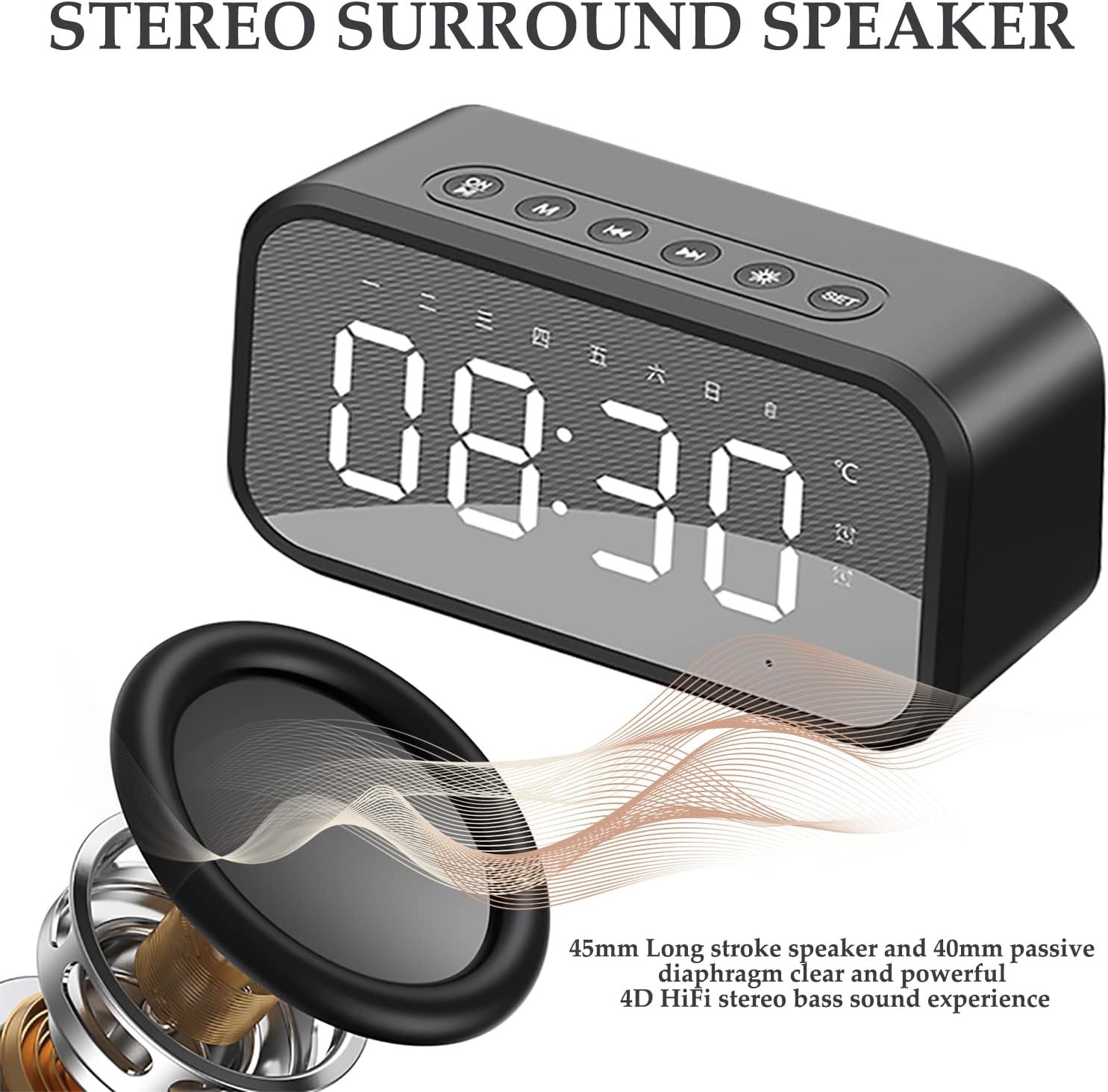 Beiny Alarm Clock Radio with Bluetooth Speaker, Temperature and