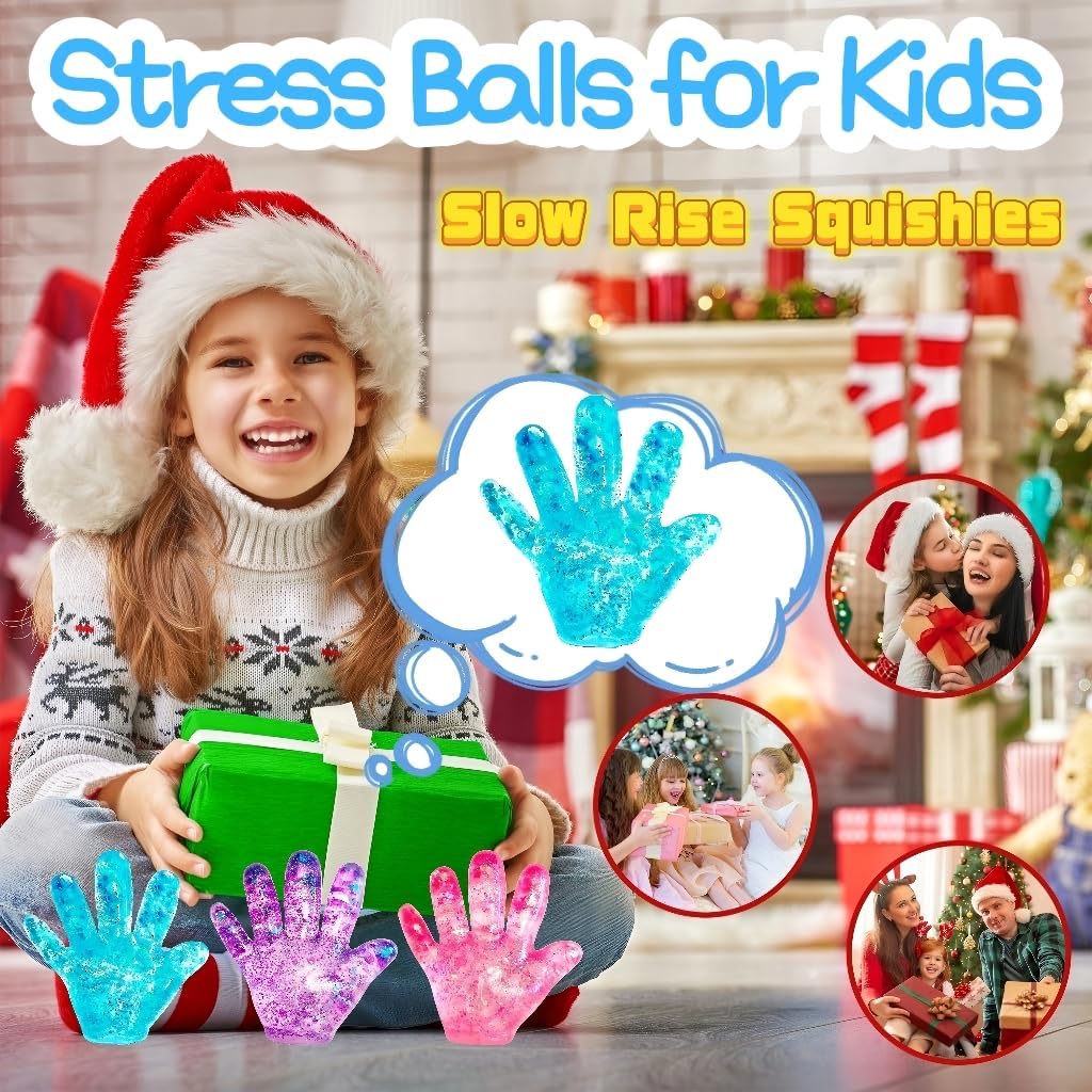 1Pcs Slow Rise Glitter Squishy Ball Fake Hand Sugar Stress Balls for Adults&Kids Novelty Squeeze Toy Sensory Fidget Toys Stress Relief Squishies for Party Favors Classroom Prizes (Blue)