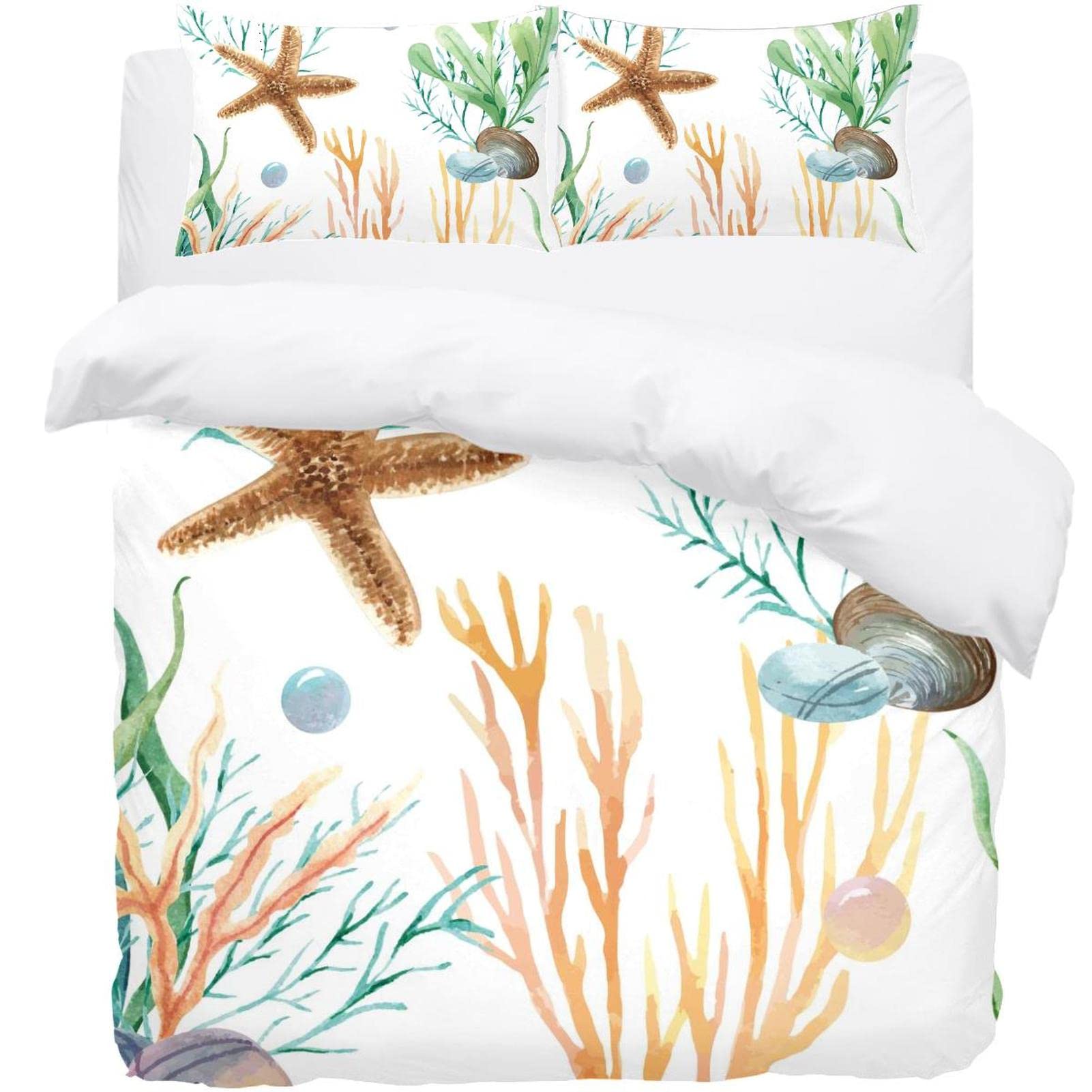 Parure de lit 3 pièces housse de couette mer et taies d'oreiller ultra douces