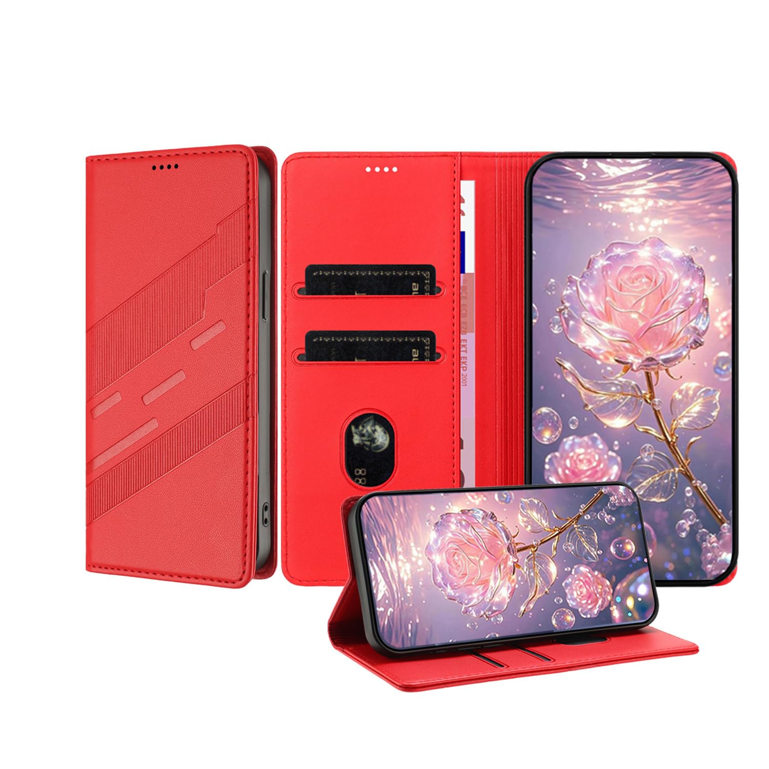 JZ Premium Vintage PU Leather Wallet Case for OnePlus 10 Pro 5G Flip Cover, Business Folio with Card Slots, Magnetic Closure & Adjustable Kickstand - Red