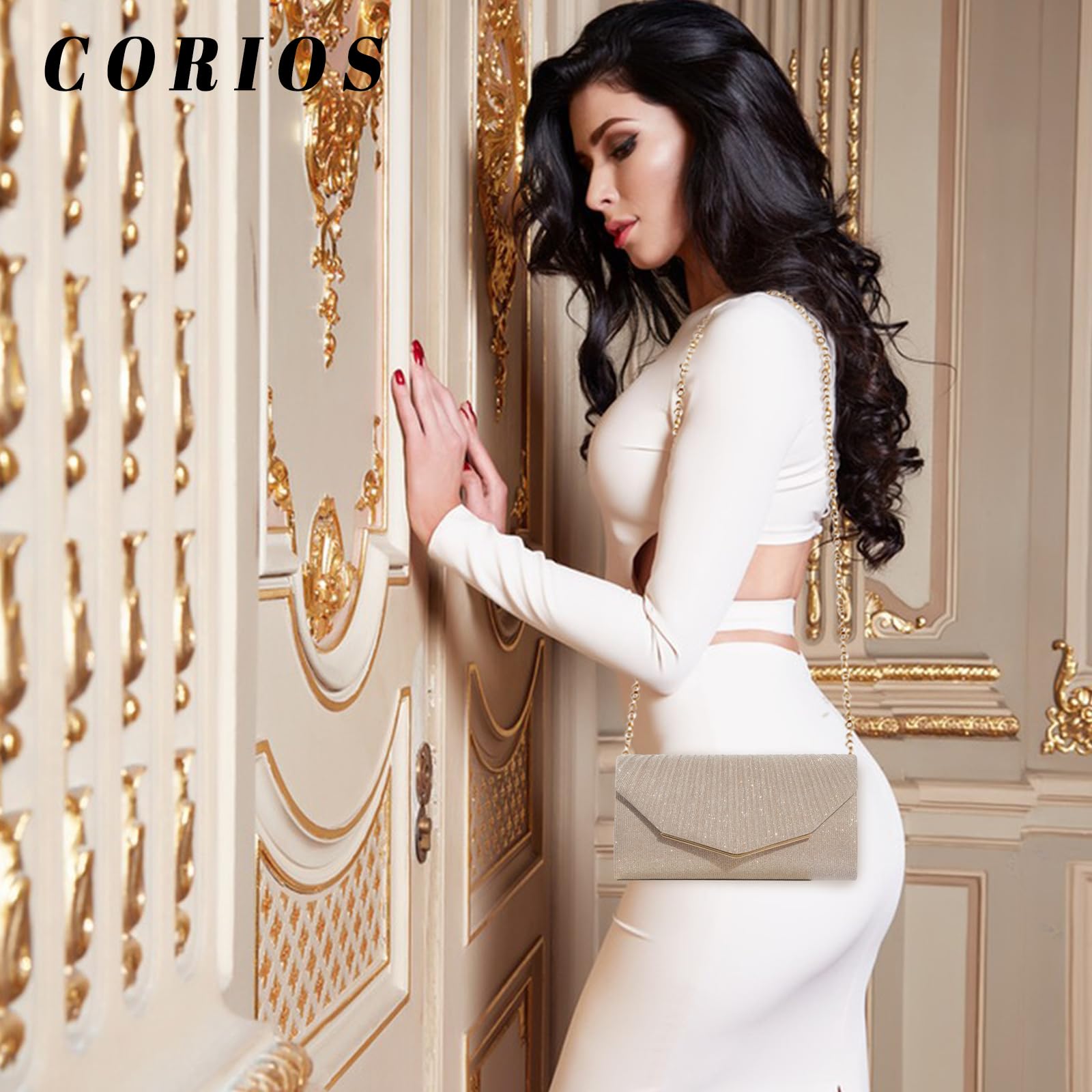 Borsetta da Sera Donna Clutch Bag con Paillettes Borsa Sposa Pochette Piccolo con Catena Bling Borsa a Spalla Borsa a Tracolla Elegante Borse Messenger per Ballo Cocktail Festa Champagne