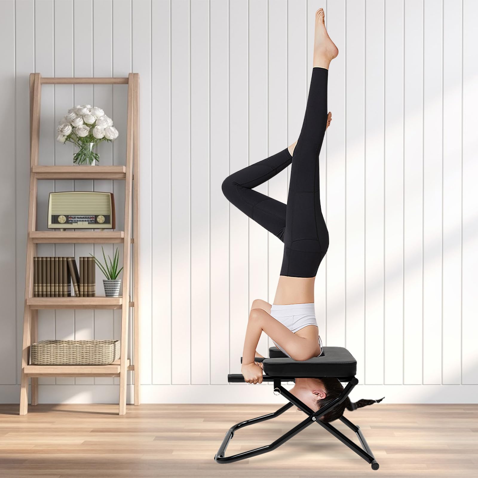 RustyVioum Yoga Headstand Bench Inversion Chair, Foldable Stand Inversion Stool Practice Head Stand Equipment Shoulderstand and Strength Training, Exercise Inversion Stool Black