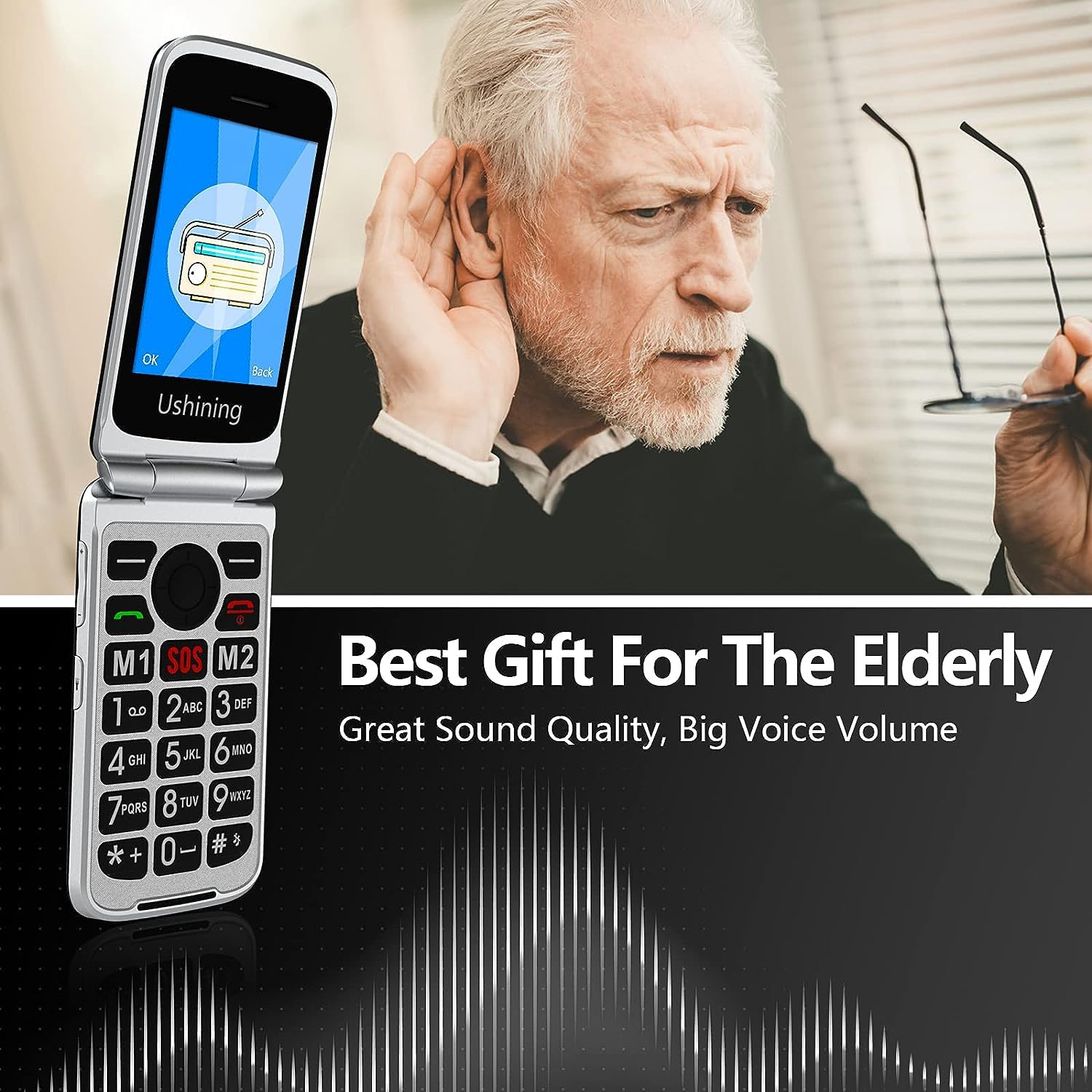 4G Seniors Telefono Cellulare senza contratto Pieghevole 1200 mAh Batteria Semplice Grande Pulsante Cellulare per Anziani con Stazione di Ricarica Chiamata di Emergenza Pulsante Dual Sim