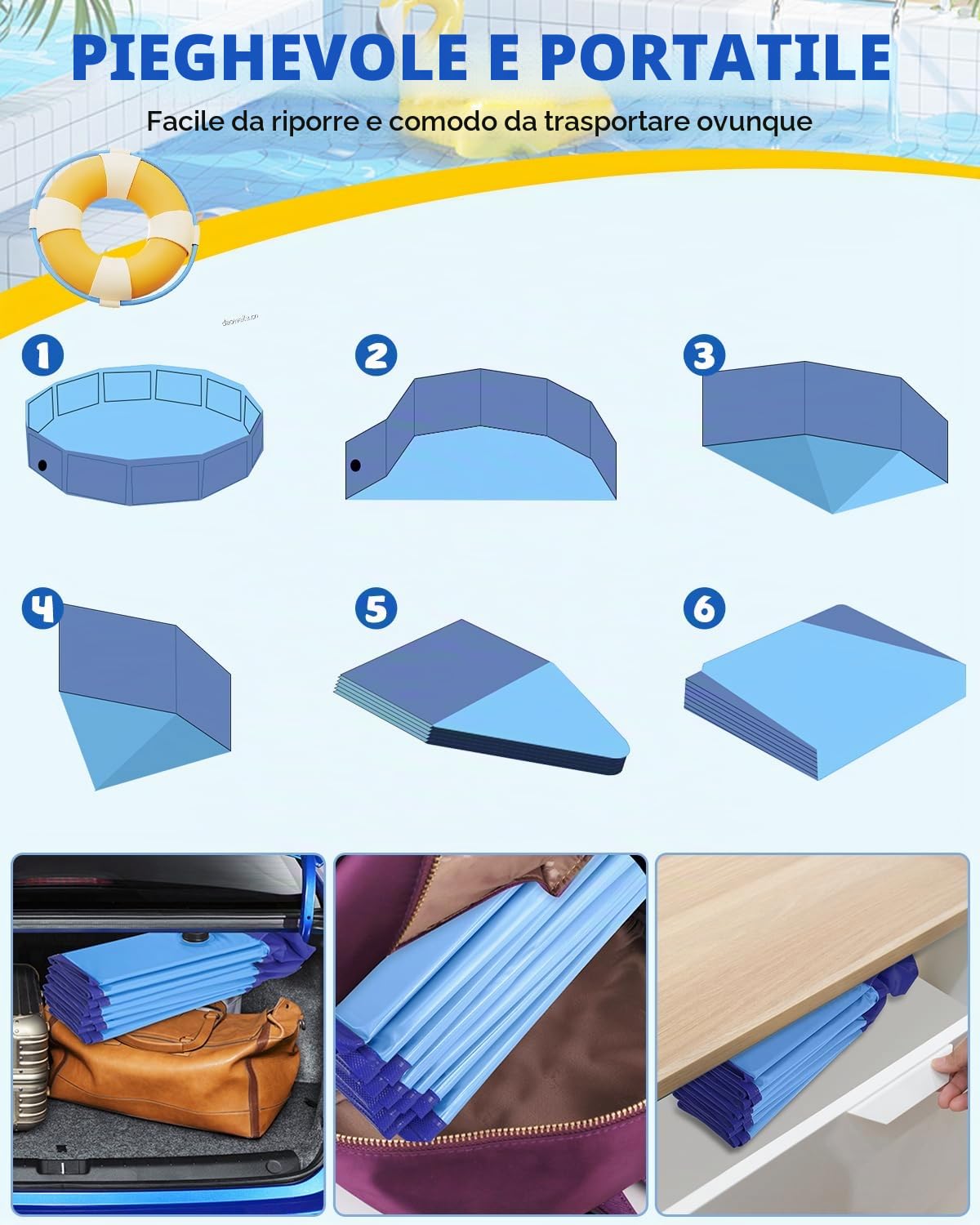 Piscina cani, piscina bambini, vasca da bagno portatile per cani, piscina pieghevole per cani, piscina in plastica per cani, Per far nuotare e fare il bagno agli animali domestici (120 x 30 cm)