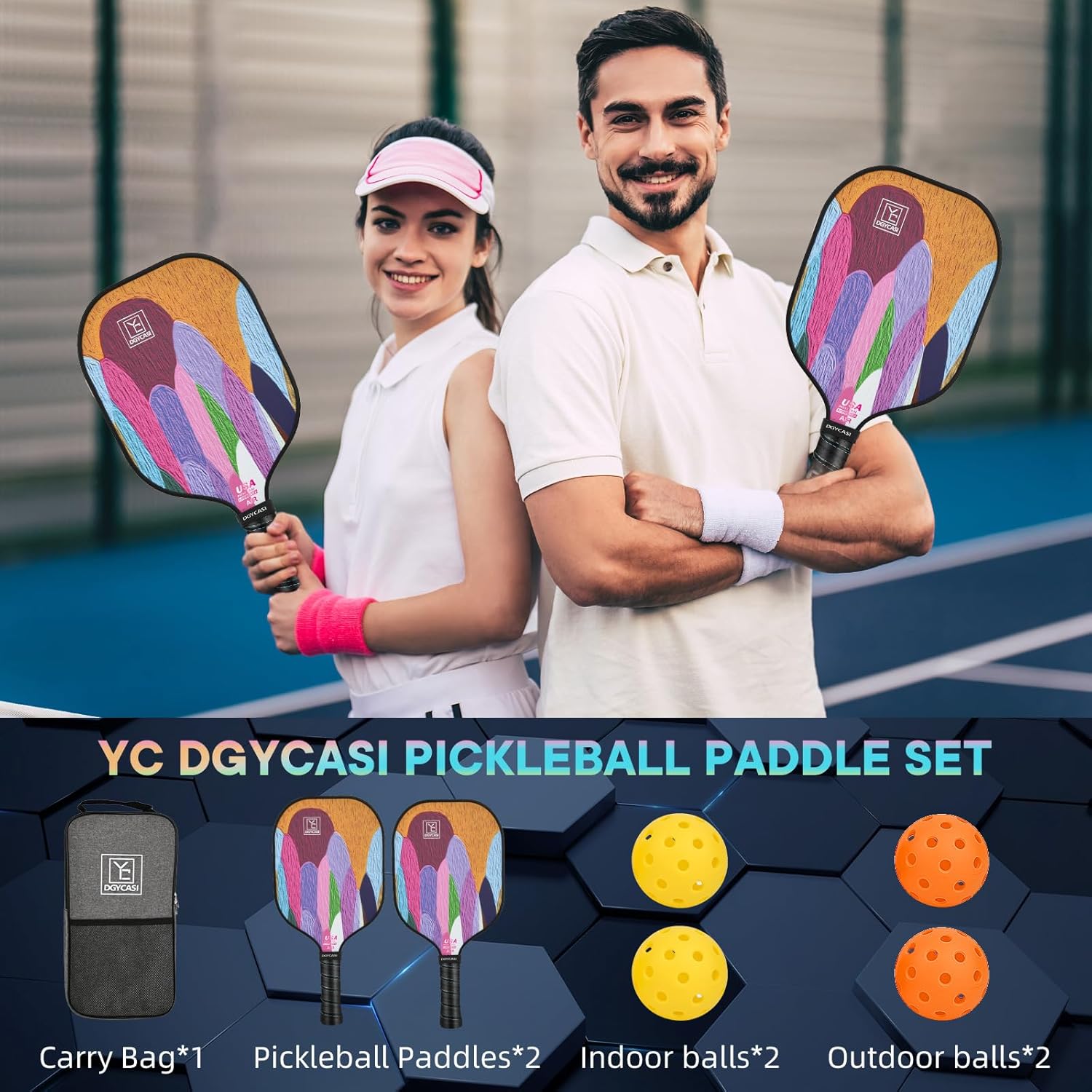 Pickleball Paddles Set of 2, 2026 USAPA Approved Pickleball Set, Fiberglass Lightweight Pickle Ball Rackets 2 Pack, 2 Outdoor Pickleball, 2 Indoor Pickleball Balls, 1 Pickleball Bag for Women and Men - Image 7