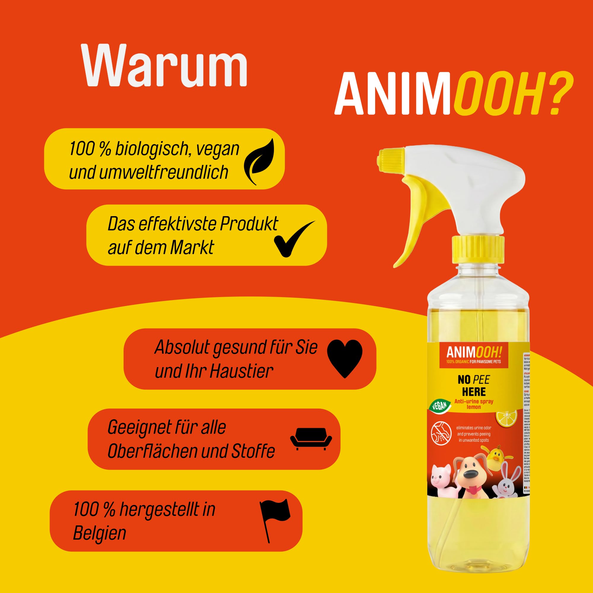 No Pee Here Anti-Urin-Spray, Agrumduft, 500 ml, 100% Natürlich, Vegan, für Hunde und Katzen