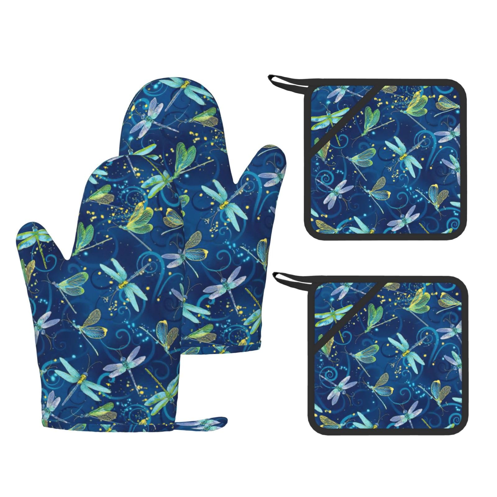 Ensemble de four lavable libellule bleue pour éviter les brûlures en cuisine et grillades