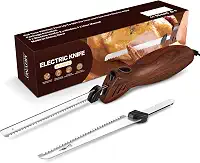 MOVNO Faca elétrica para fatiar carne, esculpir peru, pão, aves, filé, espuma de artesanato e muito mais, 2 lâminas de aço inoxidável serrilhadas alternativas, cabo ergonômico, cabo de 152 cm