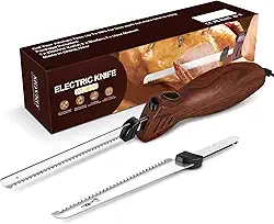 MOVNO Faca elétrica para fatiar carne, esculpir peru, pão, aves, filé, espuma de artesanato e muito mais, 2 lâminas de aço inoxidável serrilhadas alternativas, cabo ergonômico, cabo de 152 cm