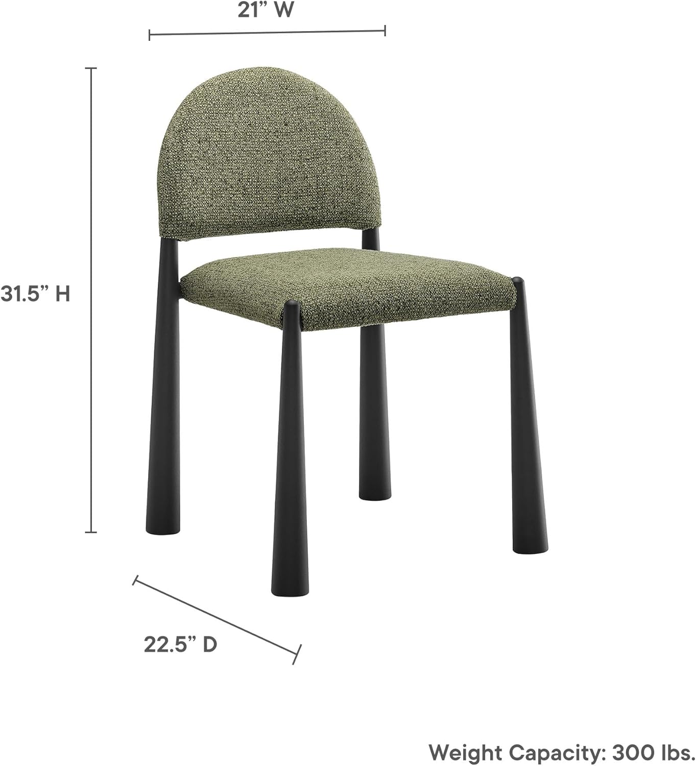 Modway Hayley Mid Century Modern Dining Chair in Black Leaf with Round Back – Upholstered Fabric Dining Side Chair with Metal Tapered Legs