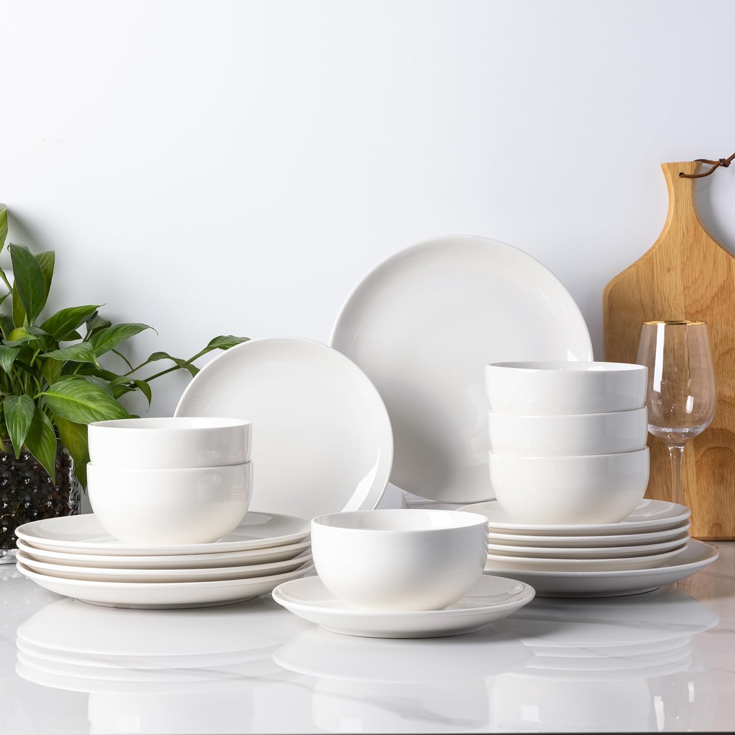 LERATIO Ceramic Dinnerware Sets,Stoneware Coupe Plates and Bowls Sets,Highly Chip