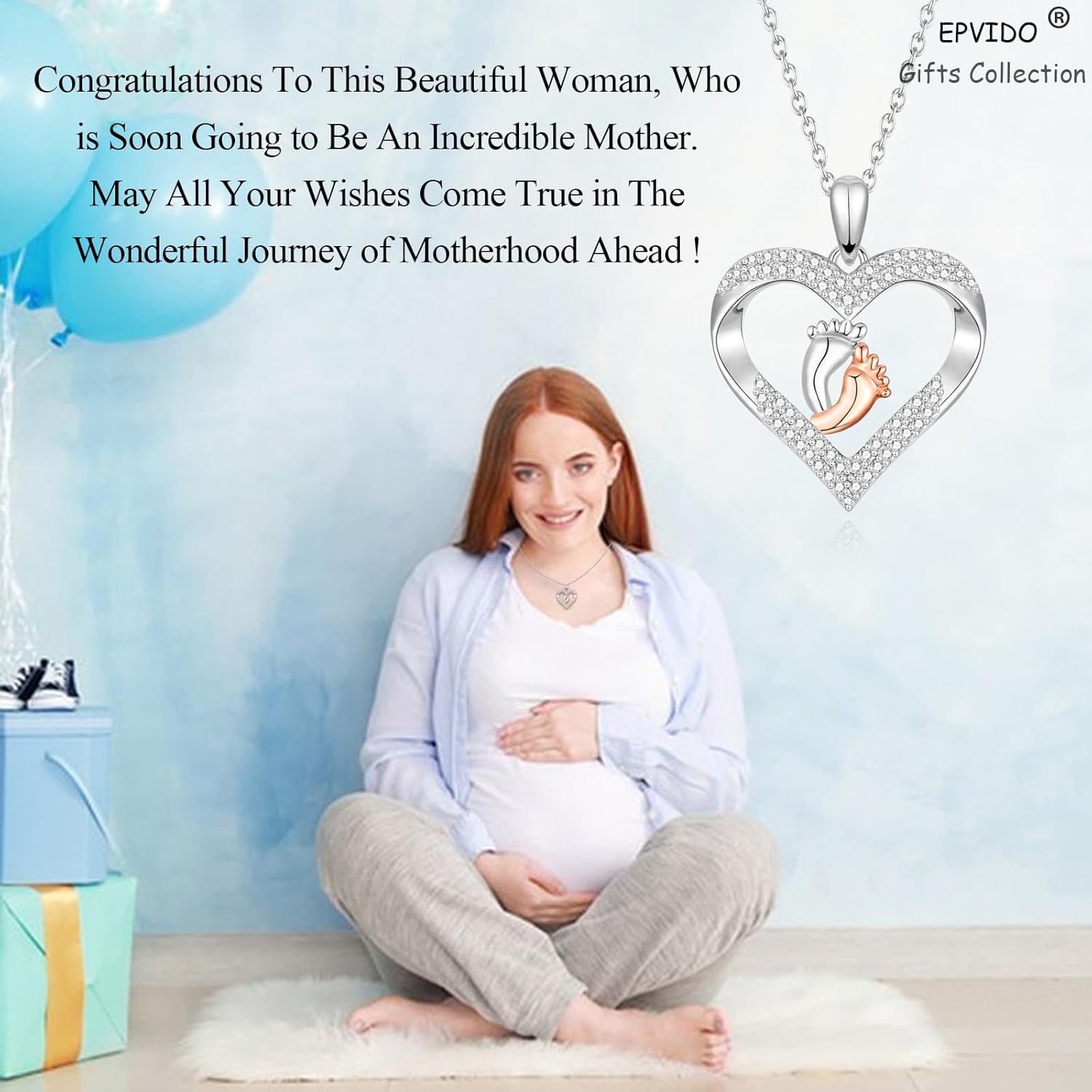 Mom To Be Gift - Pregnancy Gifts for Expecting Moms, Silver Heart Feet Necklace for Women - New Mother Maternity Present, Mothers Day, Christmas Jewellery Idea - Image 2