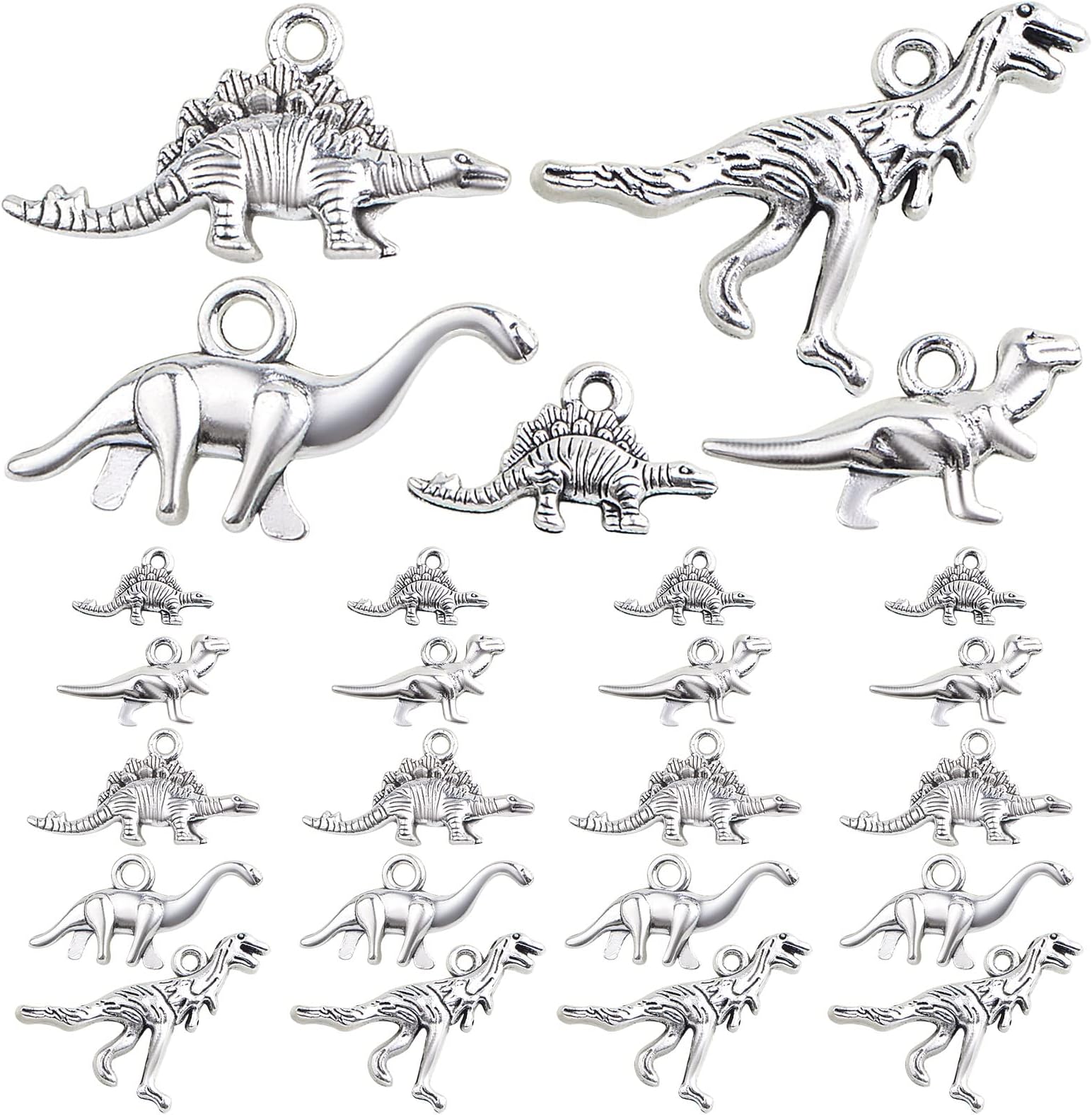 KMOSPADKMOSPAD 50pcs Antique Silver Mixed Dinosaur Charms Tibetan Alloy Animal Dinosaur Shape Dangle Pendants Bulk Lot for DIY Necklace Bracelet Jewelry Making Supplies, 5 Styles