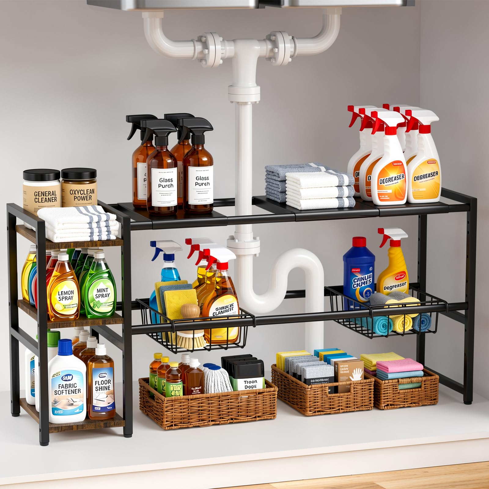 Housolution Expandable Under Sink Cupboard Storage Rack & Organiser Shelf
