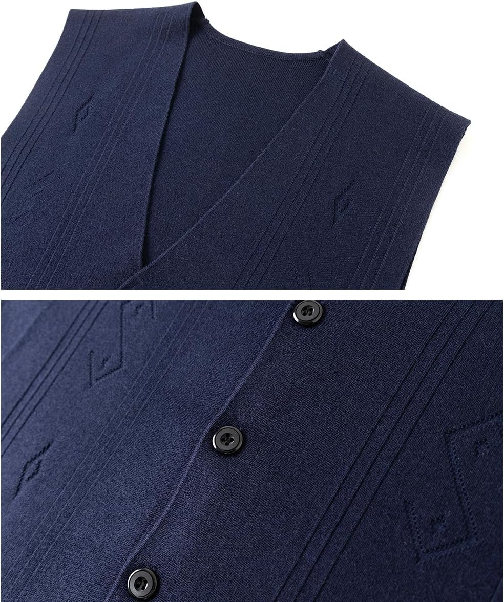 Men's Sweater Vest V-Neck Knitwear Sleeveless Cardigan Vest Warm Tank Top - Image 4