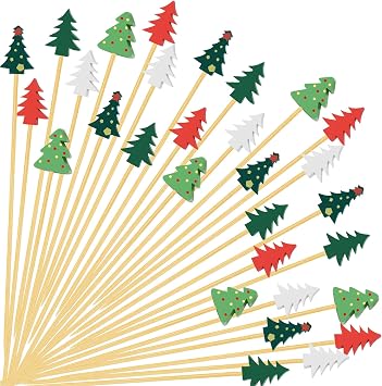 100 Christmas Tree Cocktail Picks, 4.7" Long Christmas Toothpicks for Appetizers, Bamboo Decorative Xmas Skewers Wood Sandwich Fruit Food Sticks for Christmas Party Supplies Charcuterie Accessories
