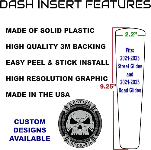 Miniatura 3 de Kustom Cycle Parts Inserto de consola de panel de tablero Blue Skulls. Se adapta a Harley Davidson Street Glides 21-23 y 21-23 Road Glides. Fácil de