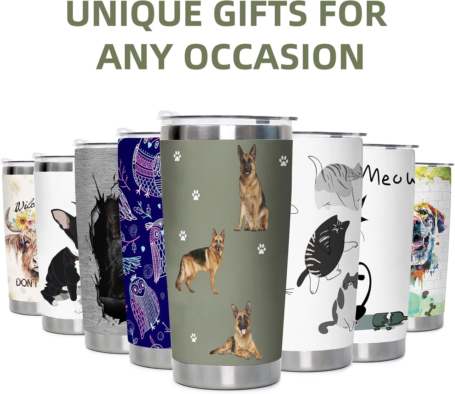 German Shepherd Dog Tumbler Vacuum Stainless Steel Insulated Coffee Travel Cup, Gift to Dad, Dog Mom,Dog Lovers, Dog Pattern Tumbler Mug for Hot and Cold Drinks - Image 7