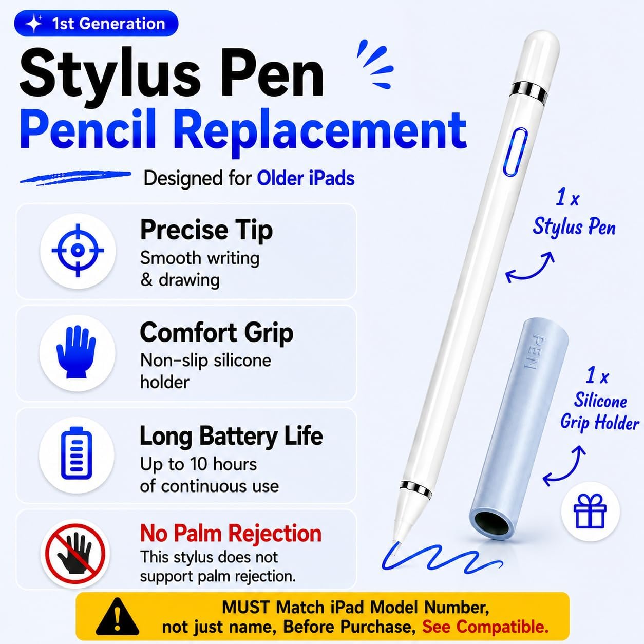Stylus Pen Pencil Replacement for Apple iPad iPad Air, iPad Pro (White) image 2