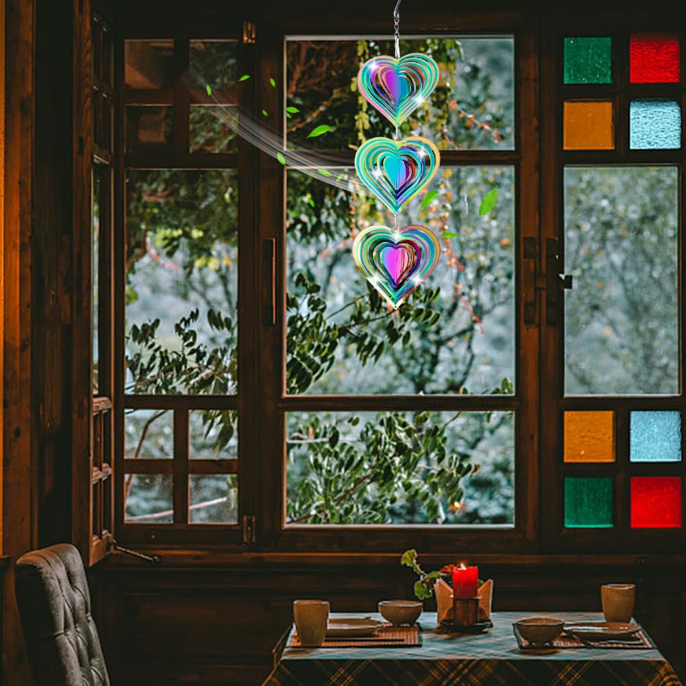 Metal Spiral Heart Wind Spinner Indoor Outdoor, Hanging Stainless Steel Wind Spinner - Image 4