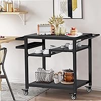Vista 7 de Mesa de carrito de comedor para exteriores movible de 3 estantes de 20 x 32 pulgadas, soporte multifuncional para preparación de alimentos, mesa