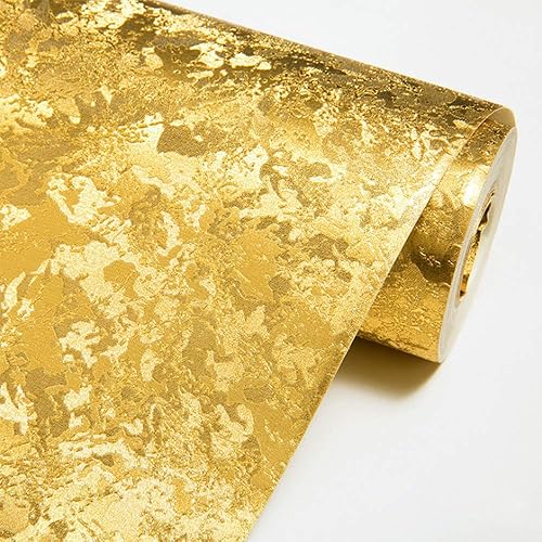 Q QIHANG - Papel tapiz moderno y simple de papel de aluminio dorado, impermeable, para hotel, KTV Bars TV, telón de fondo, 1.73 pies de ancho x 32.8