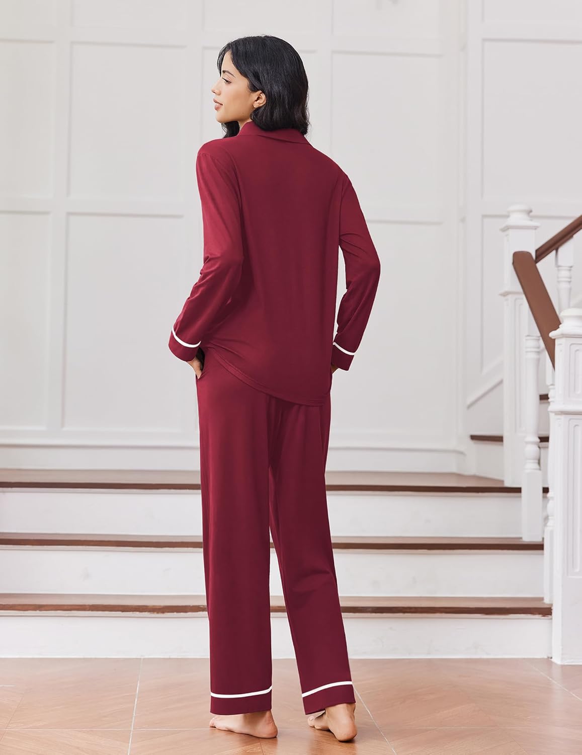 Ekouaer Womens Pajama Sets Long Sleeve Sleepwear Soft Button Down Pjs 2 Piece Loungewear witn Pants S-XXL - Image 5