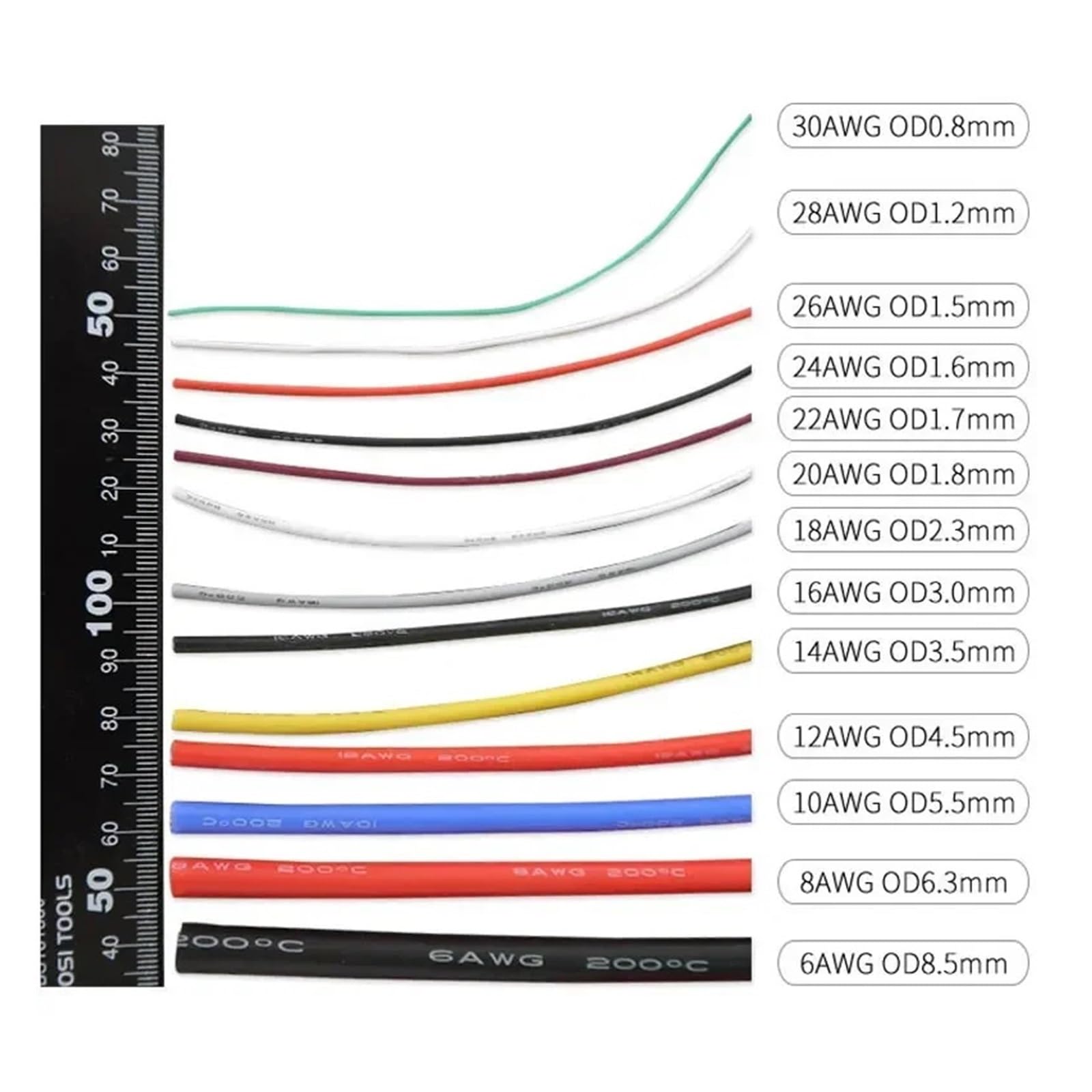 Cable electrónico Flexible de Goma Silicona Suave, 5M, Azul/Amarillo/púrpura/marrón/Naranja, 30AWG ~ 10AWG(Blue 5m,12AWG)