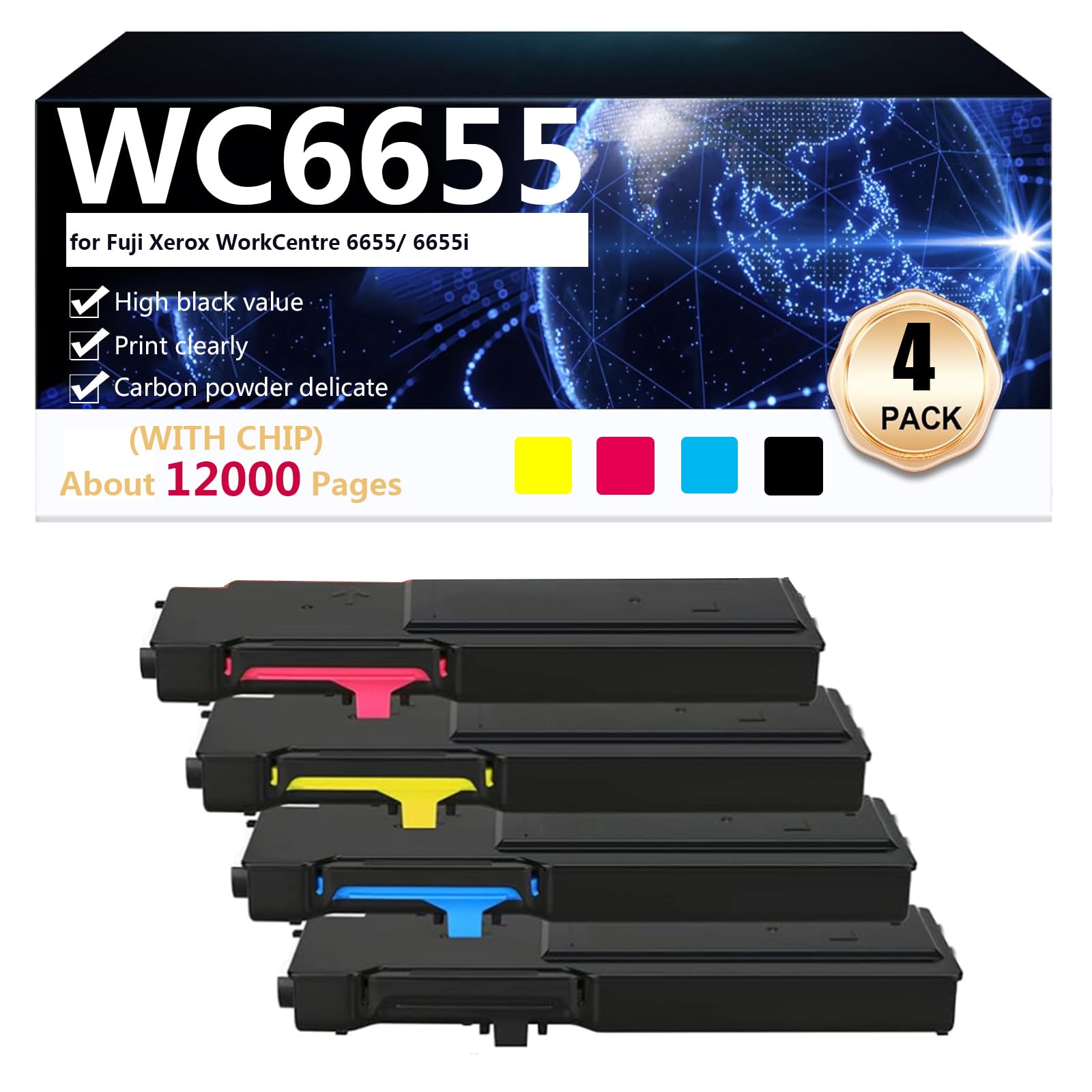 Compatibile WC6655 Cartuccia Toner per Stampante Laser [con Chip] Alta Ccapacità 12000 Pagine per Fuji Xerox WorkCentre 6655 6655i Stampante,1 Set