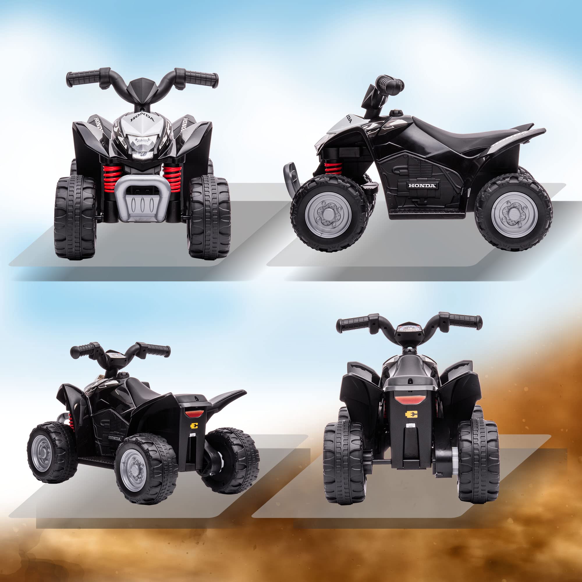 AIYAPLAY Quad Électrique Enfant 6 V Honda sous Licence 2,8 km/h Noir | Voiture Électrique Enfants, Klaxon, Poignée et Selle Ergonomique, Phares LED
