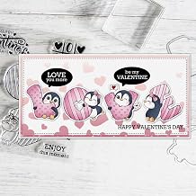Cute Penguins and Love Valentines Day Clear Stamp and Metal Cutting Dies Set for Card Making DIY Scrapbooking Supplies Silicone Stamp Knife Mold with Envelope Bags for Albums Crafts Decor