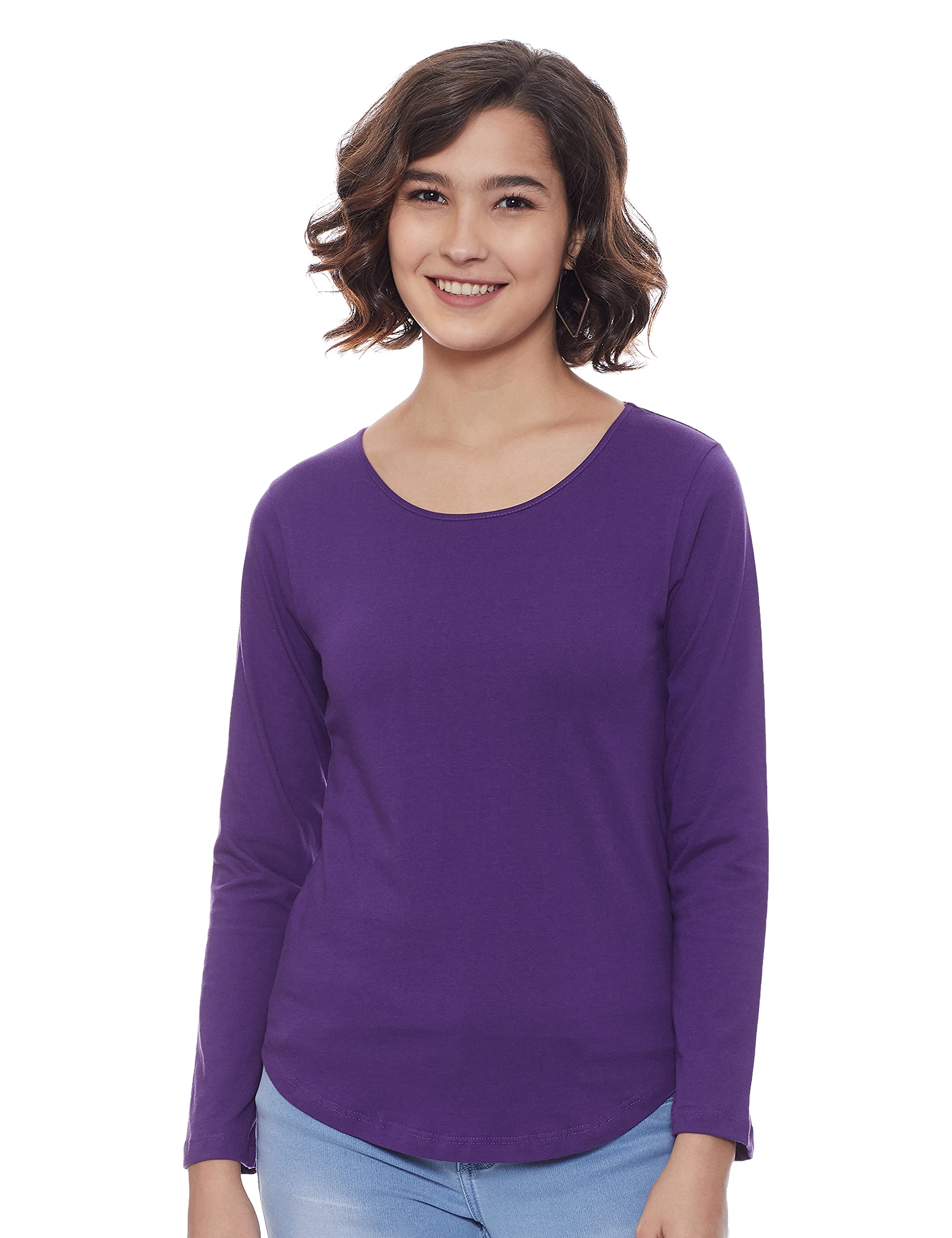 A.T.U.N. (ALL THINGS UBER NICE) Women's Solid Regular Full Sleeves T-Shirt (WLST RND PUR_XL_Purple