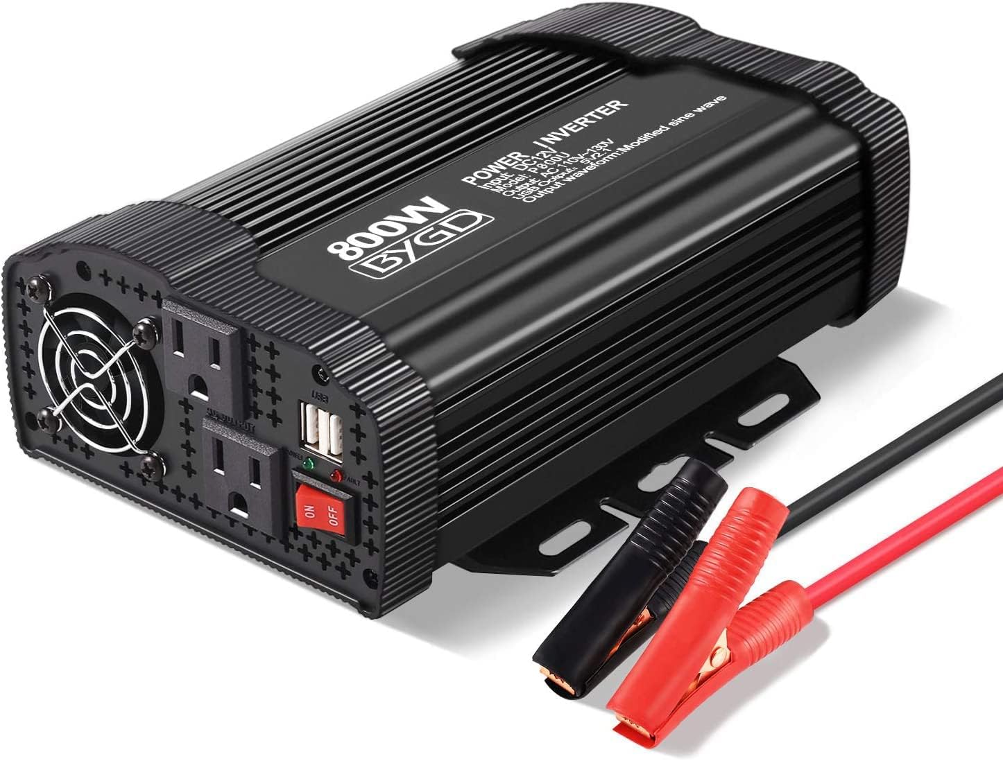 BYGD 800W Power Inverter Converter12v DC to 110v AC Inverter Car Plug Adapter Outlet Charger with Dual AC Outlet and 2 Quick Charging USB Ports for Vehicles, Power Inversor 800 Watts.