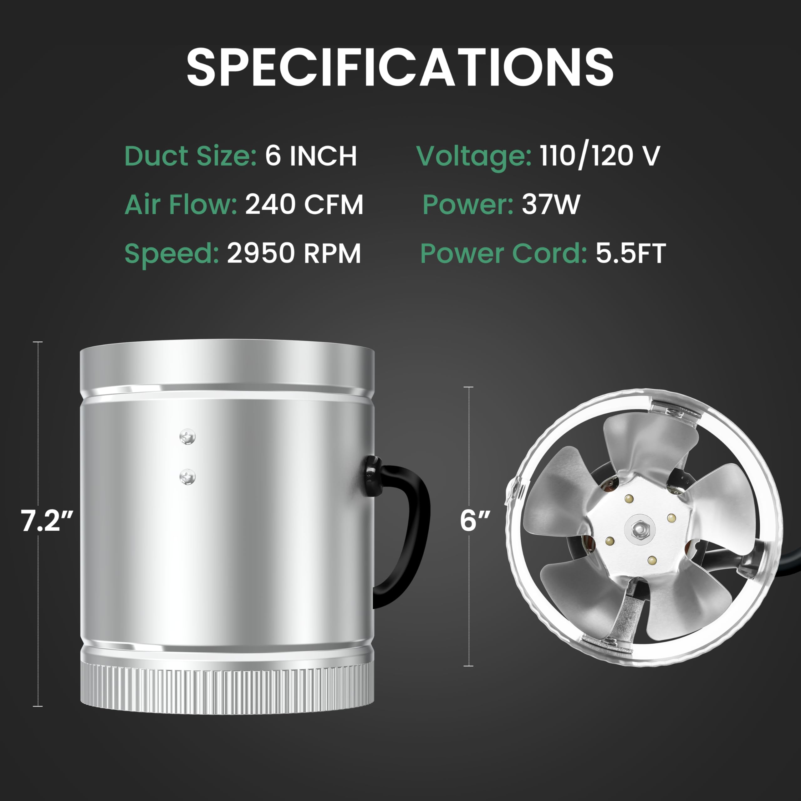 IPower 6 Inch 240 CFM Low Noise Inline Ducting Booster 