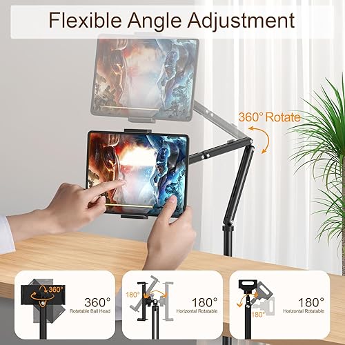 Miniatura 2 de Houele Tablet Floor Stand with Removable Tray, iPad Floor Stand Holder for Bed, Height Adjustable Tablet Mount iPad Holder for 4.7”-15.6” Tablets